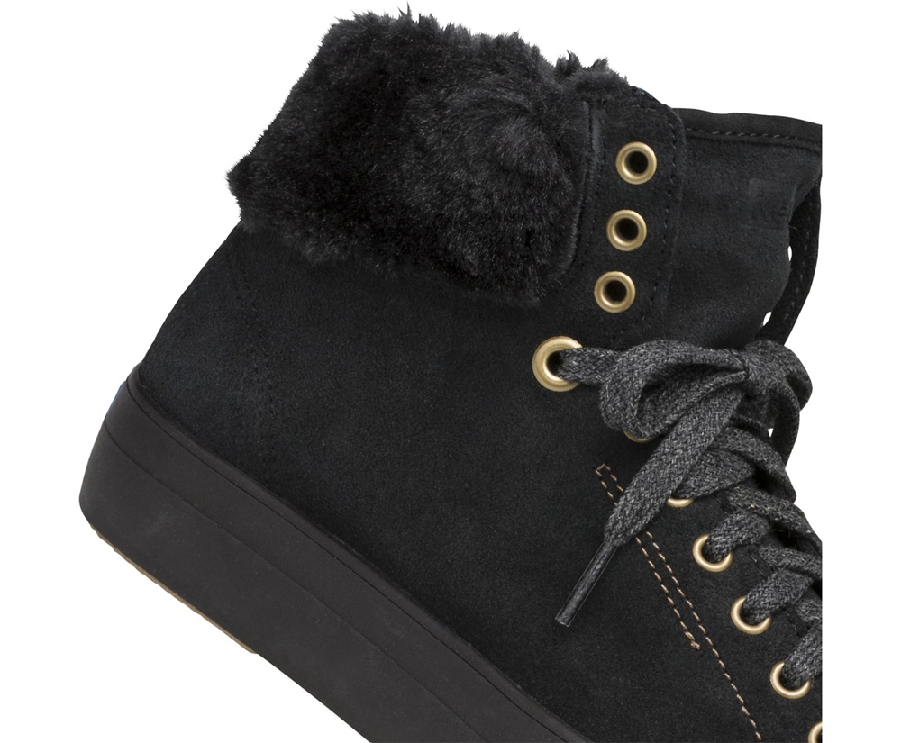 Keds Womens Sneakers Black - Rise Hi Suede Faux Fur - 346KEVSFX